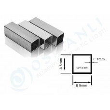 Alüminyum Kutu Profil 8mm x   8mm Et Kalınlık 1mm